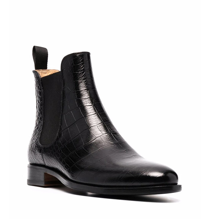 CROCO EMBOSSED LEATHER HIGH CHELSEA BOOTS