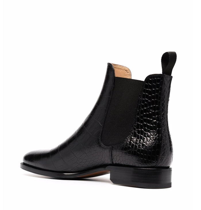 CROCO EMBOSSED LEATHER HIGH CHELSEA BOOTS