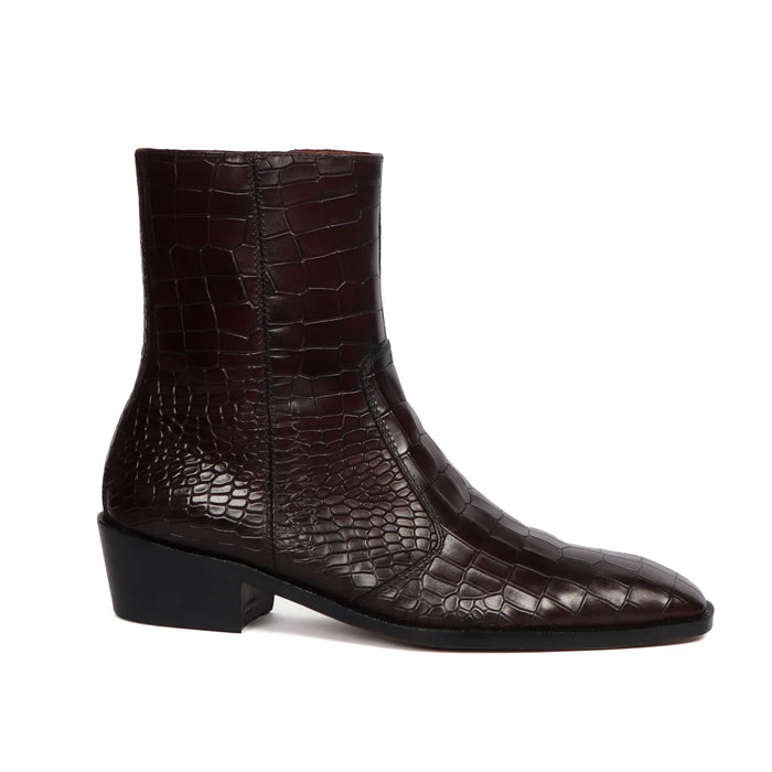 CUBAN HEEL CHELSEA BOOTS DEEP CUT LEATHER WITH ZIP CLOSURE